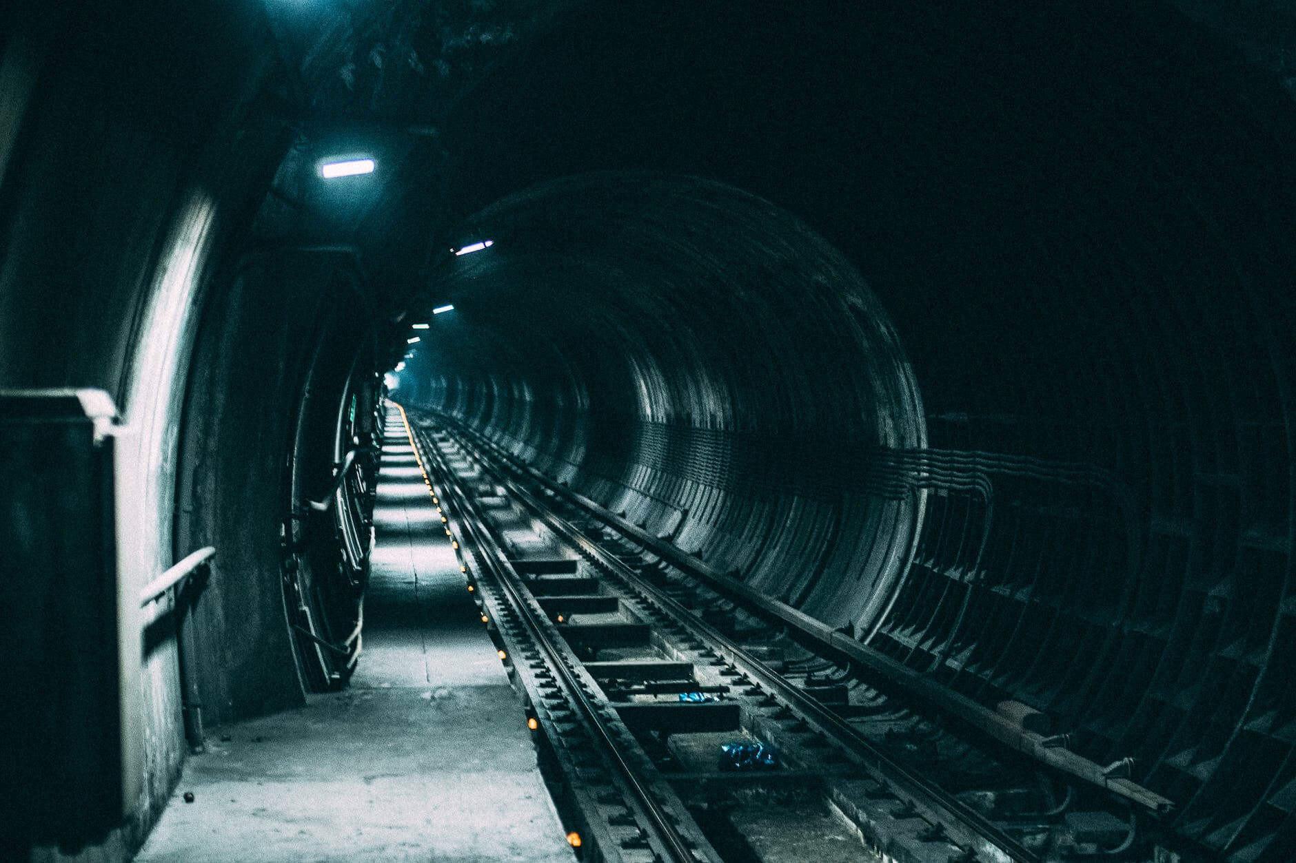 empty train rail with light